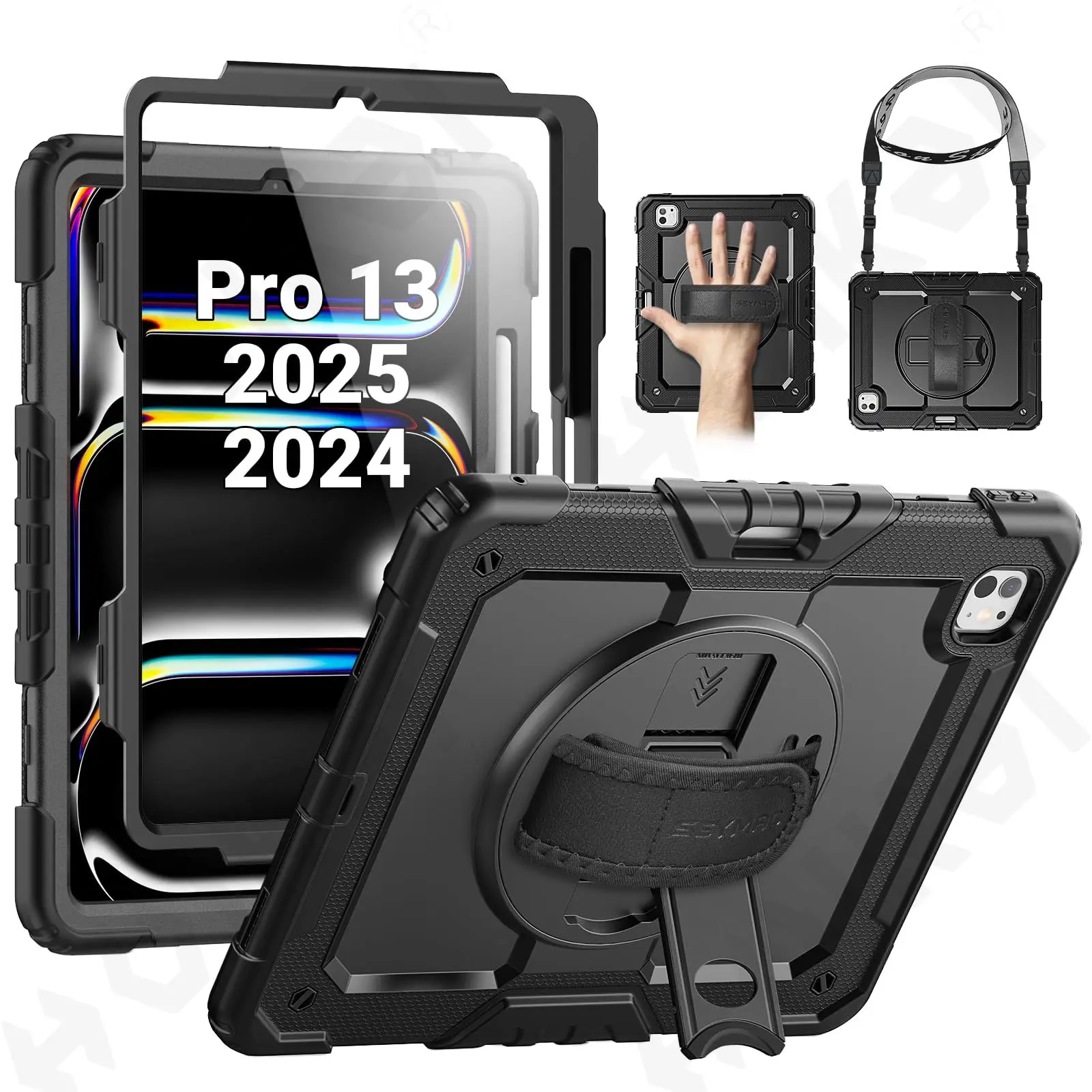 Case For IPad Pro 13-Inch M5/M4 2025/2024 (6th/5th Generation) Heavy Duty Shockproof Protective Case 360° Rotating Stand Cover