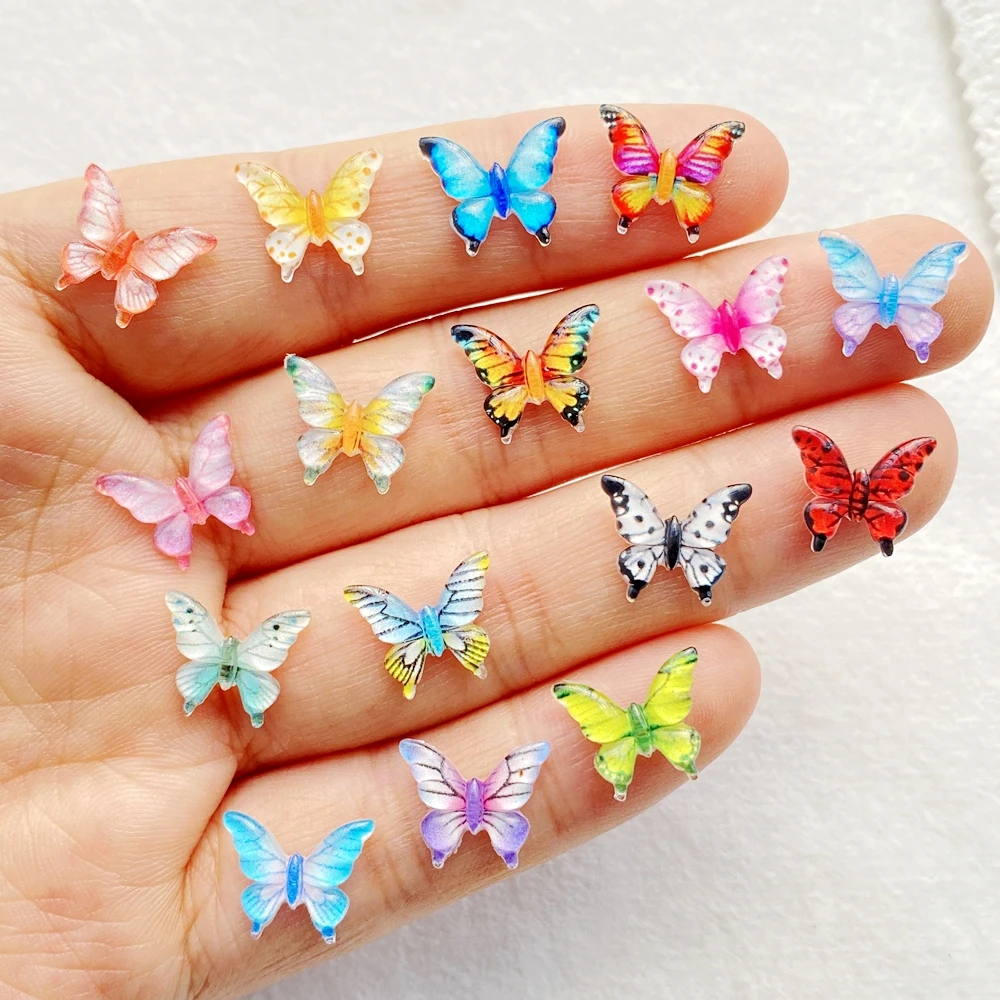 50Pcs Shiny Cute Mini Cartoon Colorful Butterflies Nail Art Resin Flat Back DIY Nail Art Appliques 3D Decorations Jewelry - Image 3