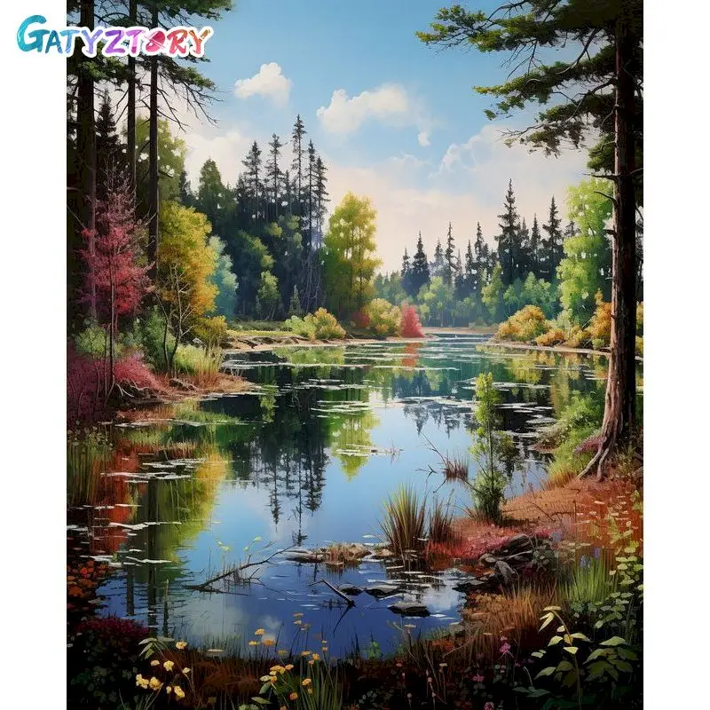 

GATYZTORY Painting By Numbers For Handiwork small stream Coloring By Numbers For Adults Gift Scenery On Canvas Handmde Home Deco