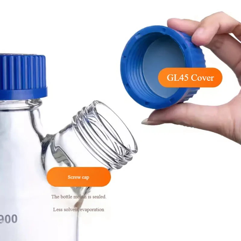 Two-port/three-port/four-port screw port mobile phase liquid bottle chromatography solvent bottle high borosilicate glass