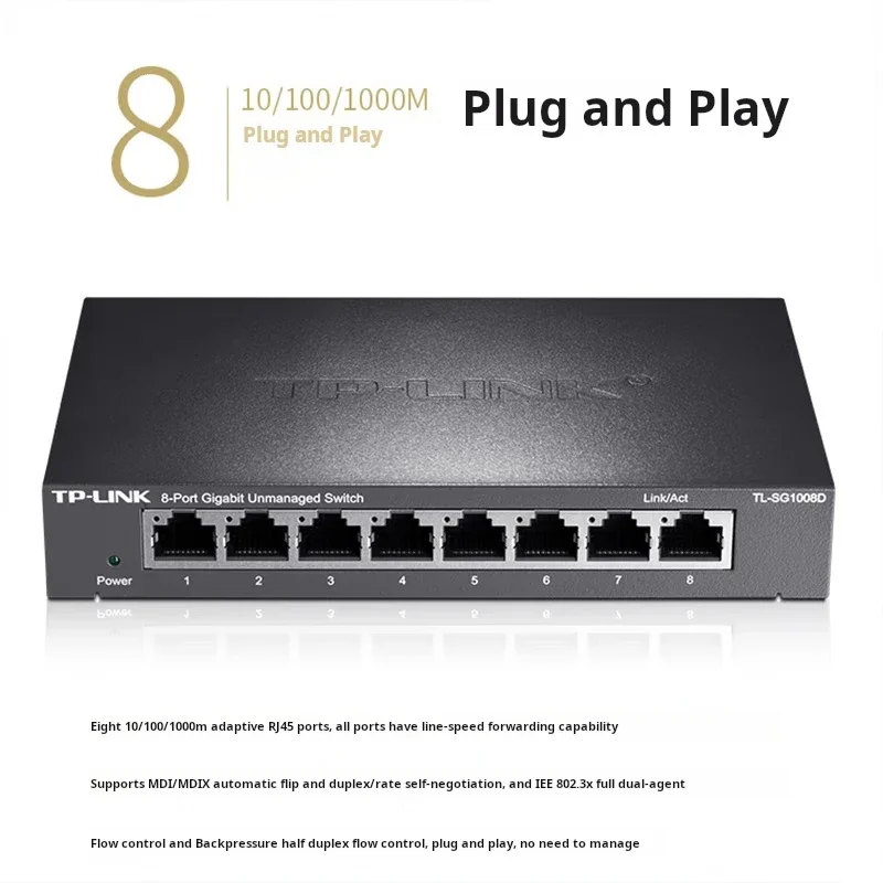 Imagem -02 - Tp-link Ethernet Splitter Switch de Rede Ethernet Portas Gigabit Fanless Metal Design Plug And Play Tl-sg1008d