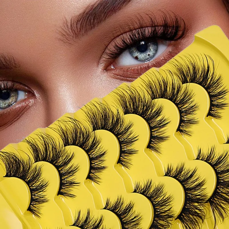 Weiche Flauschige 3D Katzenaugen Faux Mink Wimpern 7 Paar Wiederverwendbare Streifenwimpern Natürlicher Täglicher & Sanfter Party-Look