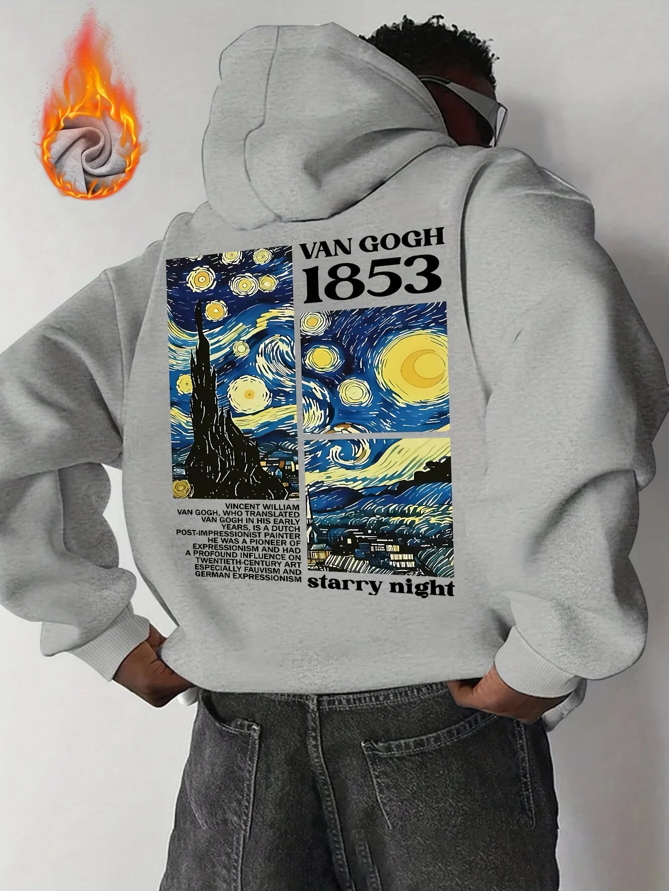 Sudadera con Capucha para Hombre, Estampado de la Noche Estrellada de Van Gogh, Otoño-Invierno, Versátil para Toda Ocasión, Cómoda para el Uso Diario y Ocio