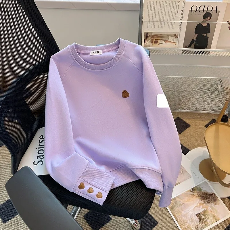 American Sle Long Sve round Ne Embroidered Sweatirt Women's Autumn New Simple Match Ladies Anti-Aging Top