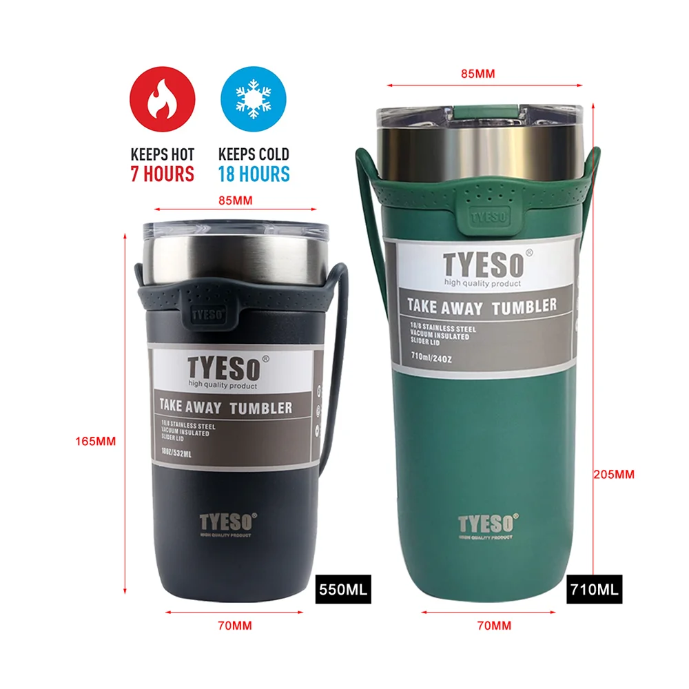 TYESO-taza de café térmica, termo para bebidas calientes, vaso, aislamiento térmico con pajita, tazas de viaje aisladas con tapas