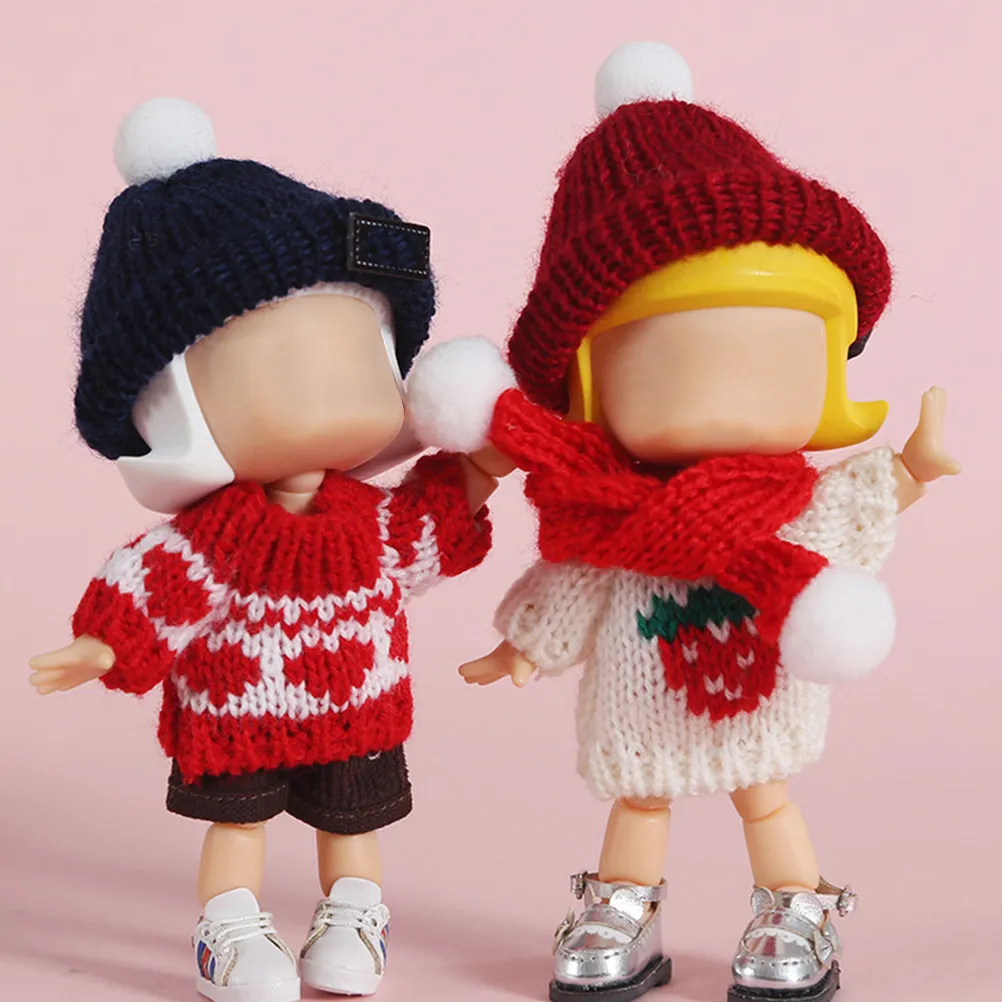 

2Sets Mini Knit Christmas Hat and Scarf Set Red Stretchable Festive Accessory for Mini House Decoration Student DIY Craft Modern