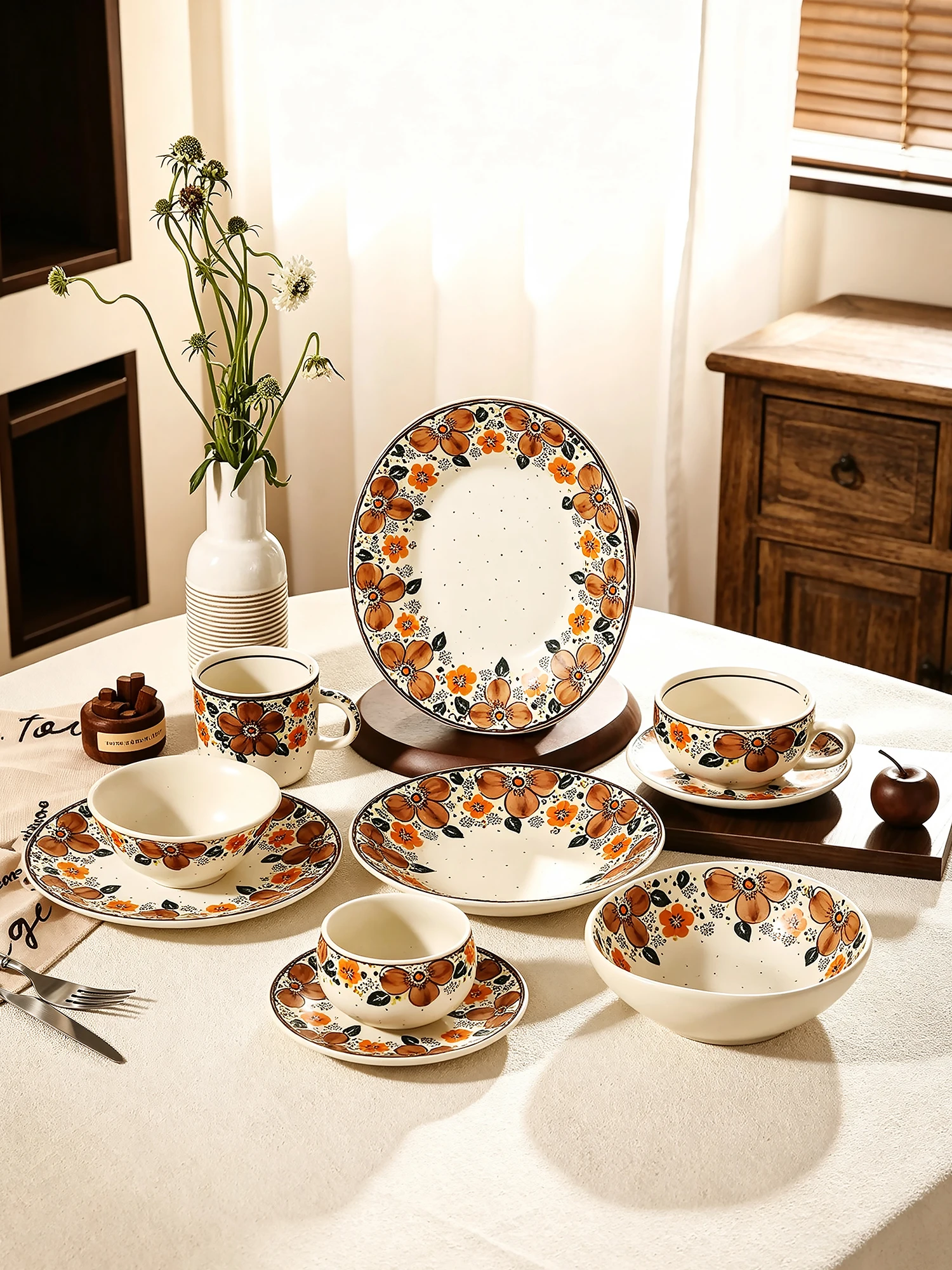 retro-ceramic-diningware-set-floral-glaze-high-aesthetic-value-rice-bowl-soup-bowl-dish-plate-home-use-kitchen-utensils
