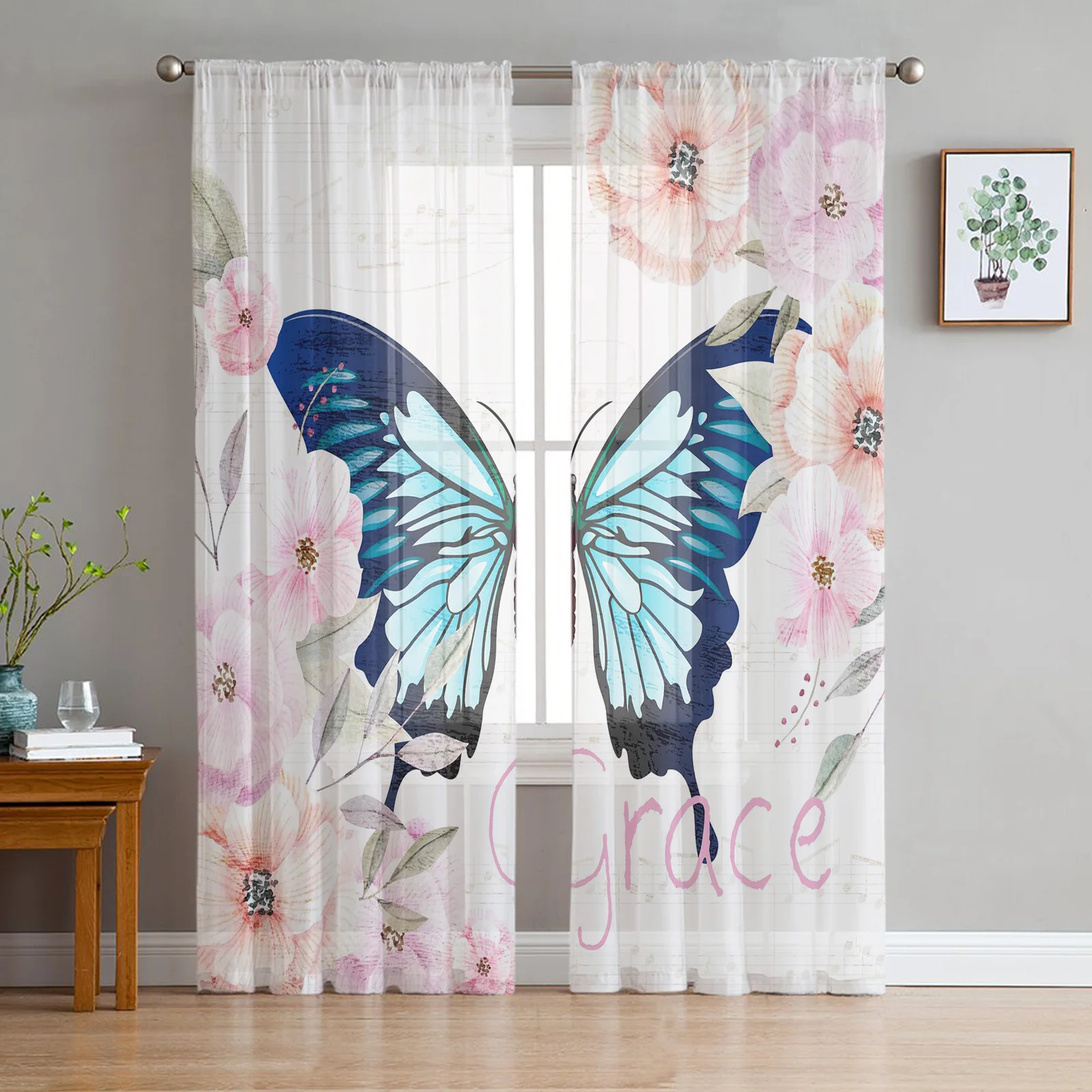 

Butterfly Flower Color Chiffon Sheer Curtains For Living Room Bedroom Kitchen Decoration Window Voiles Organza Tulle Curtain