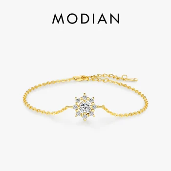 MODIAN 0.5CT VVS1 D Color Moissanite Bracelet for Women Classic 925 Sterling Silver Snowflake Chain Charms Jewelry