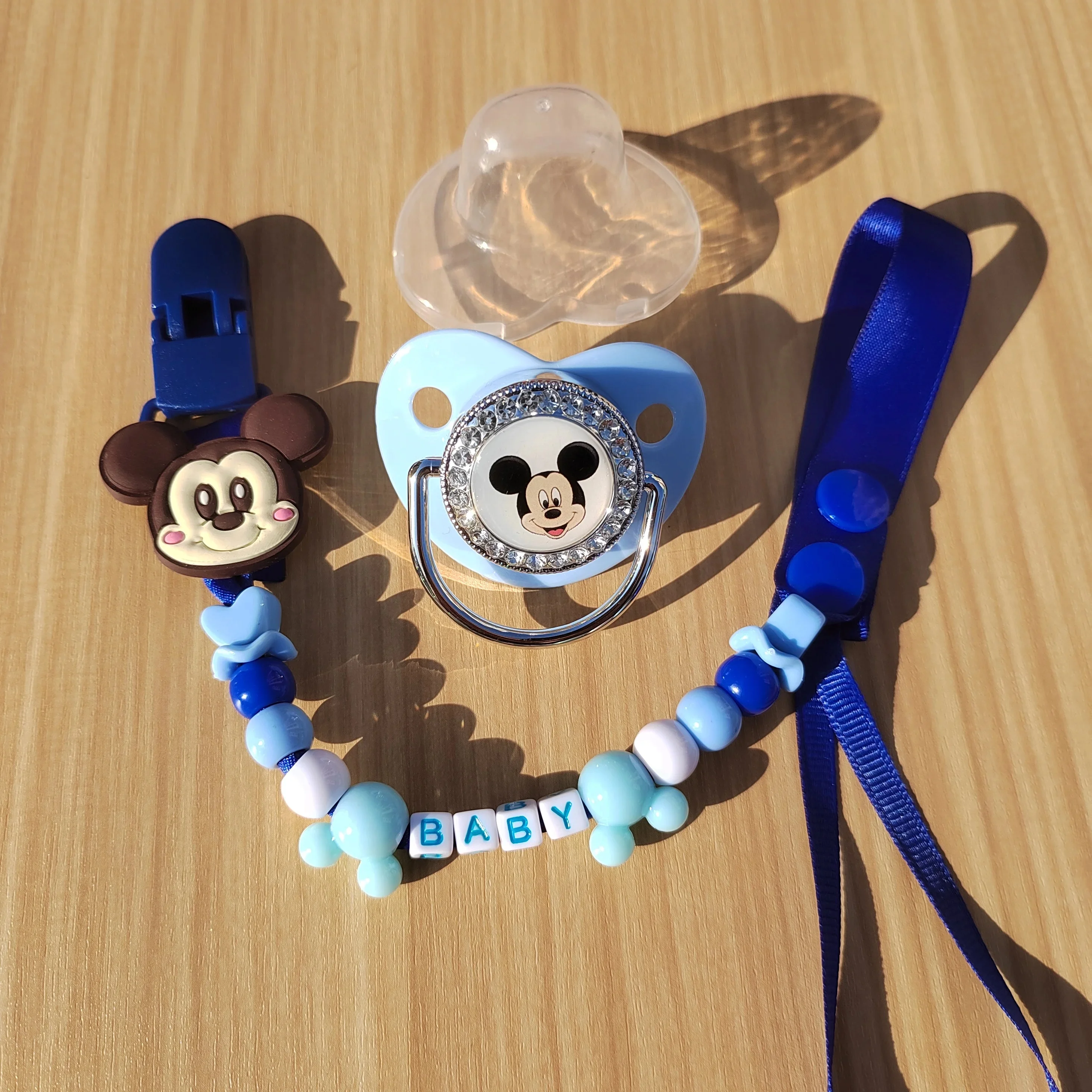 [Mickey Mouse Personalized pacifier clip] Silicon bead clock dummy holder chain clip and baby pacifier New fashion baby shower