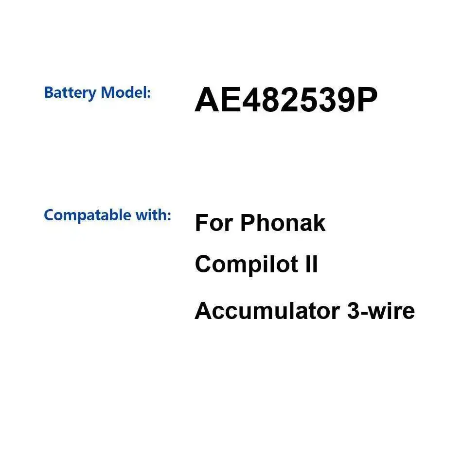 

Экологически чистый прочный аккумулятор емкостью 450 мАч для аккумулятора Phonak Compilot II 3-проводной AE482539P
