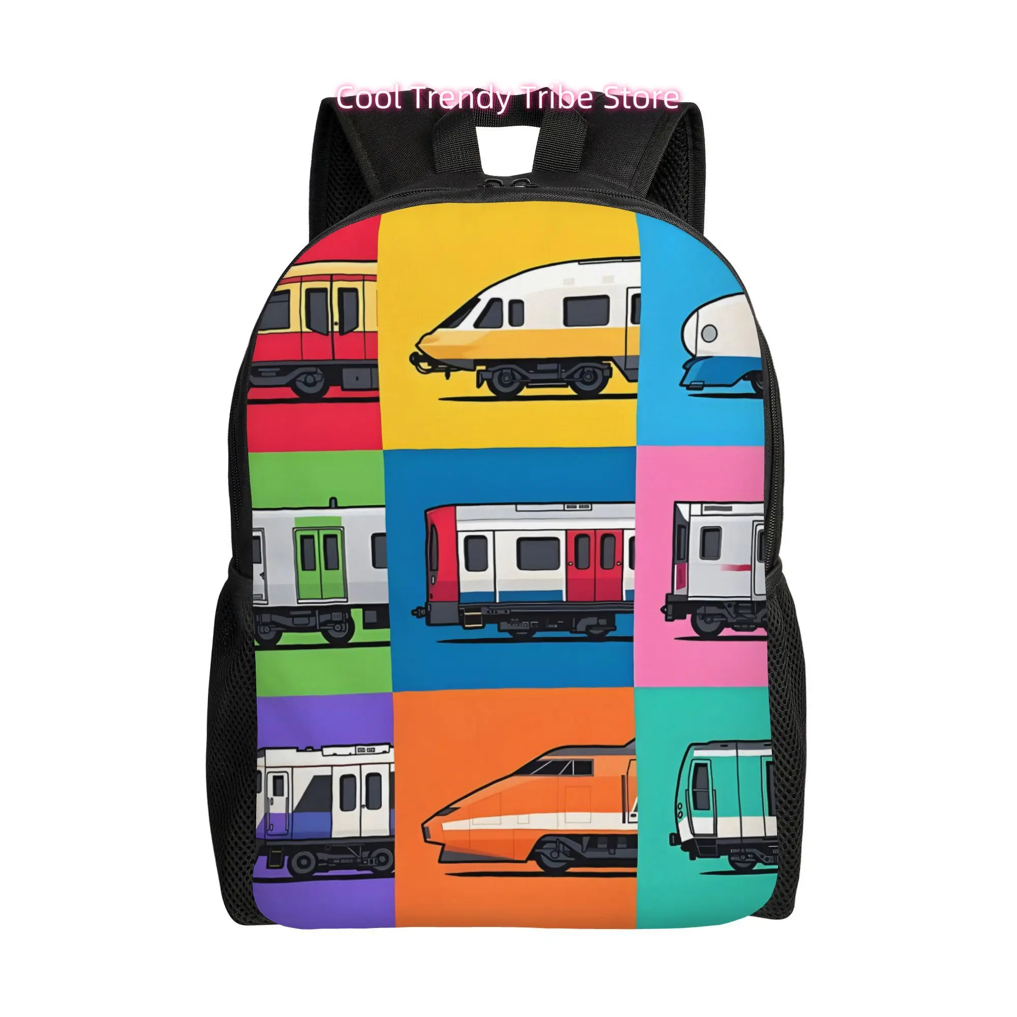 World Trains Grid Backpack - Train-Themed Bookbag with Train Graphics, Lightweight Suitable for College, Travel & Dail