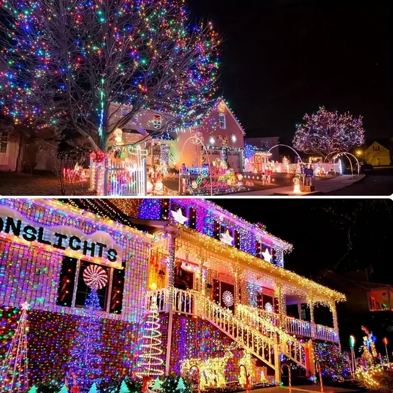 سلسلة أضواء الشمسية في الهواء الطلق أضواء LED الجنية مع 8 طرق تعمل بالطاقة الشمسية مصابيح تعليق للزينة للفناء حديقة حفلة زينة عيد الميلاد #4