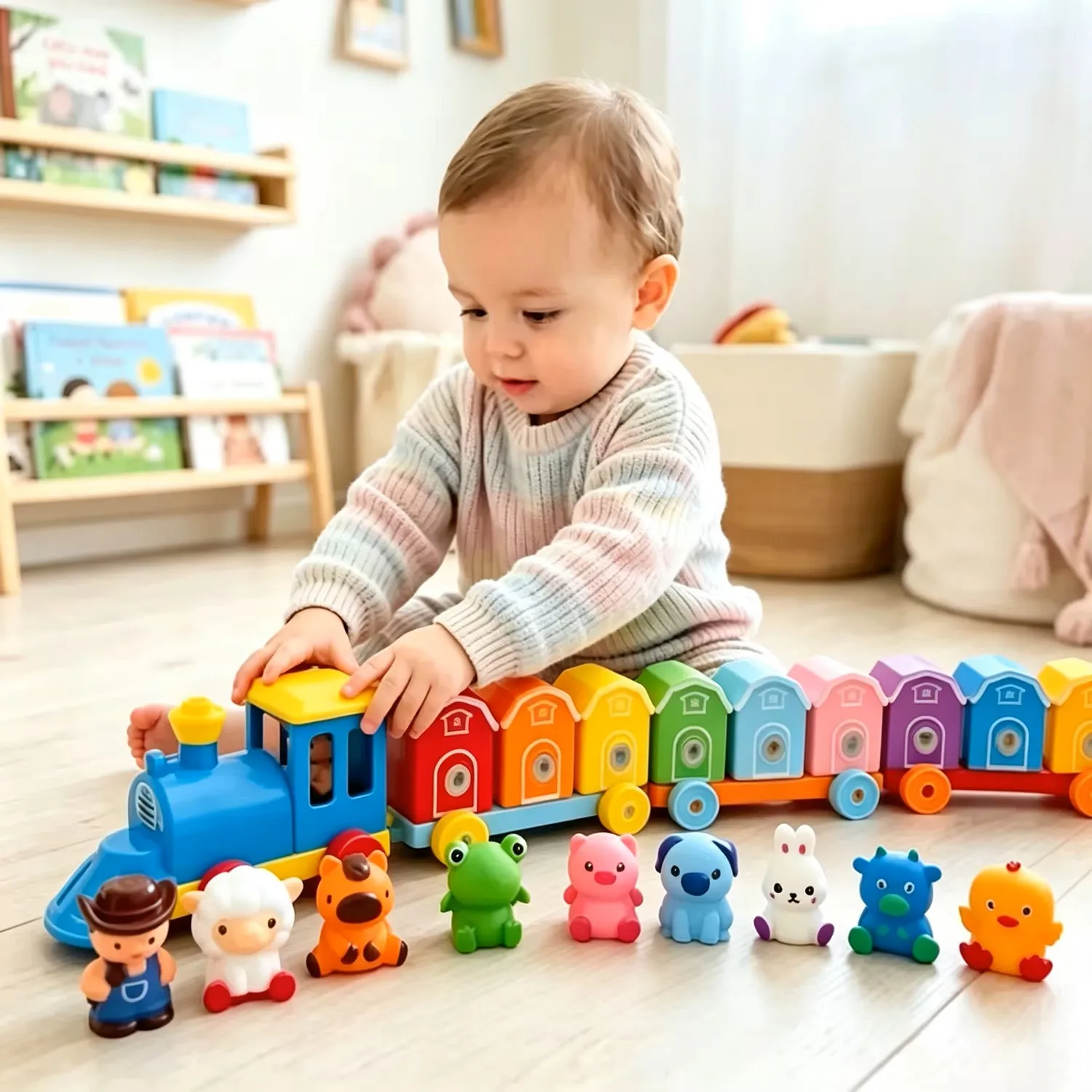 Farm Animal Train Sorting Matching Toy Montessori Early Education Toy Number Counting Fine Motor Game Travel Toy Boy Girl  Gifts