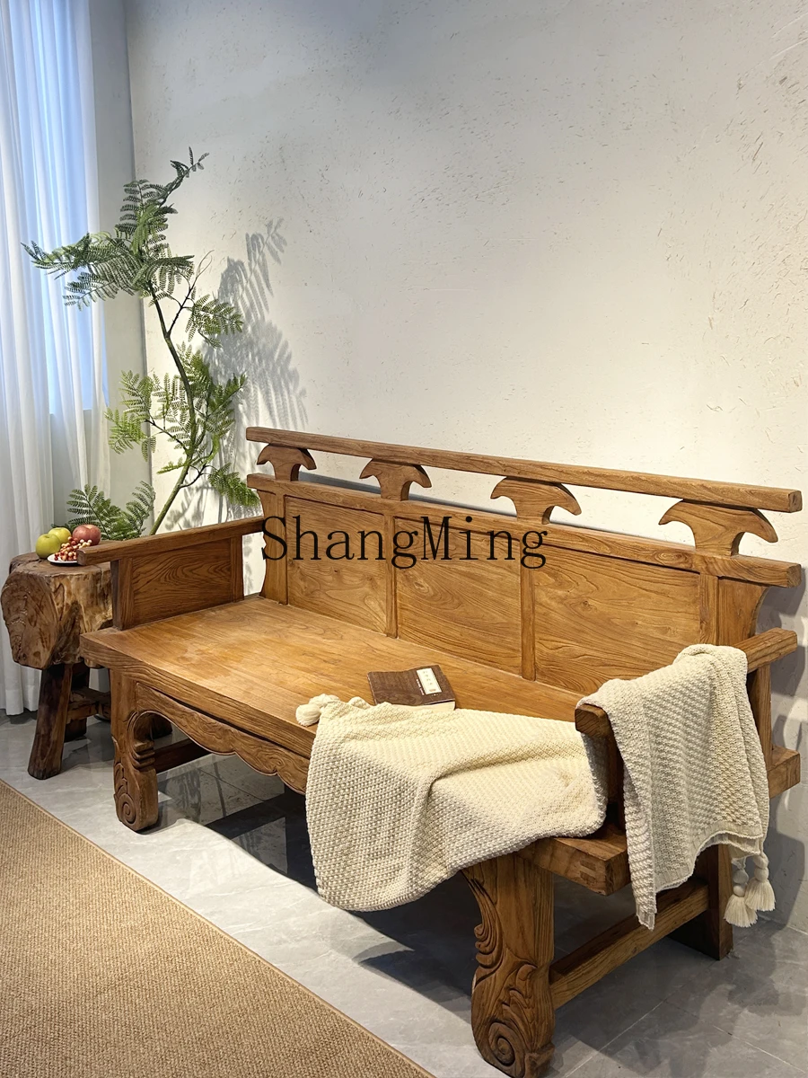 

CL weathered elm solid wood sofa chair Chinese Arhat bed small apartment back chair wabi sandy wind Arhat couch B & B furniture