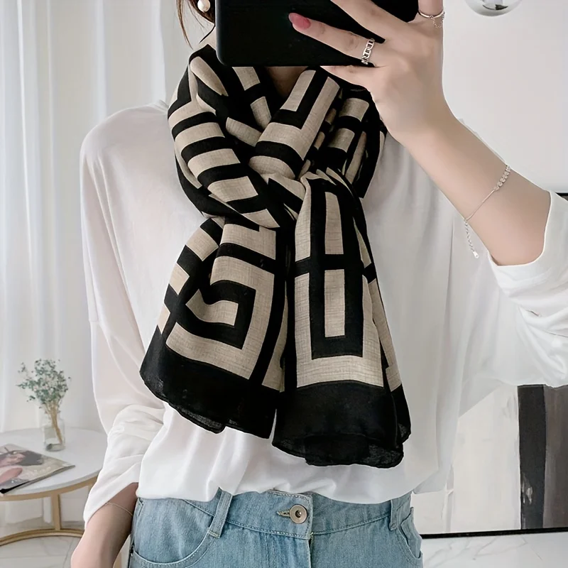 Geometric Scarf Elegant Thin Breathable Shawl Casual Sunscreen Beach Cover Up