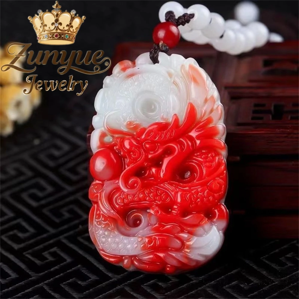 

Chicken-Blood Jade Zodiac Dragon Pendant, Swimming Dragon Pendant, Men's and Women's Handicraft Best Selling Fashion Jewelry