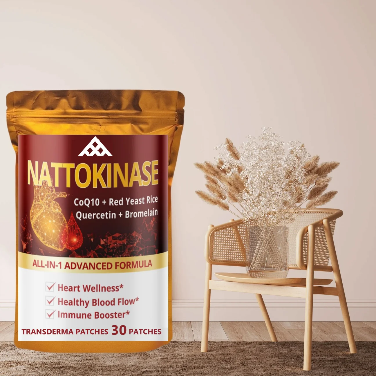 30 Patches Nattokinase Transdermal Patches With Coq10 Red Yeast Rice Quercetin Bromelain - Immune Booster
