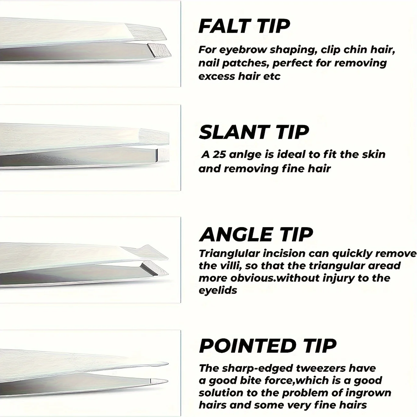 1/4PCS แหนบคิ้วสแตนเลส - แหนบกำจัดขนมืออาชีพ - เหมาะสำหรับขนบนใบหน้าและขนคุด