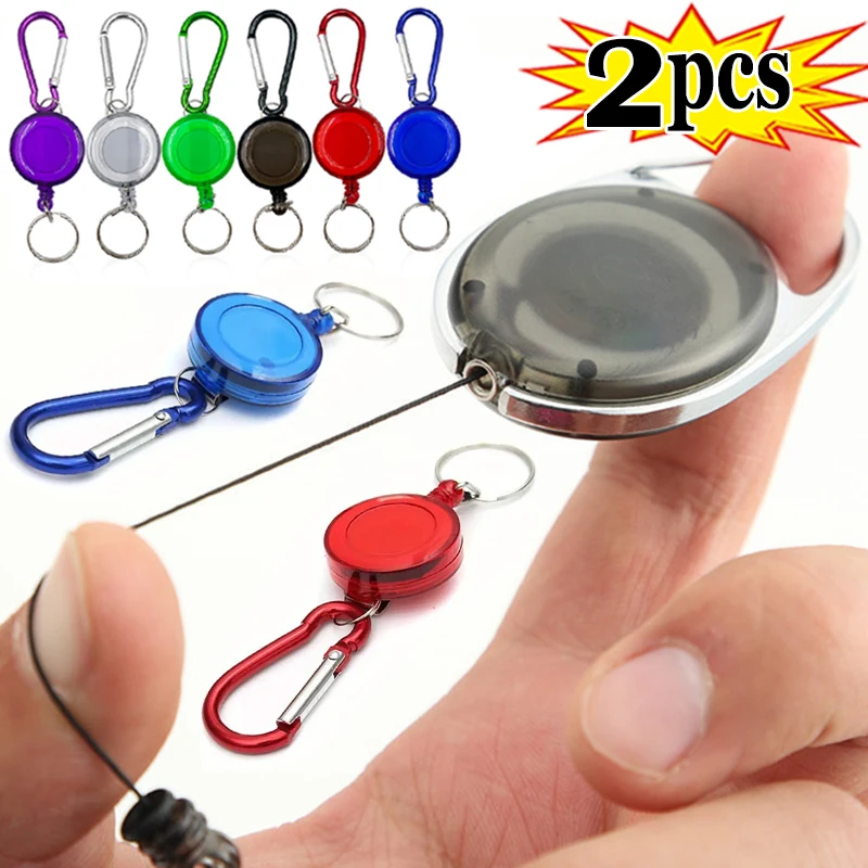 Mulitifunctional Badge Pull Reel Retractable Keychain Rope Recoil ID Card Holder Buckle Keyring Steel Cord Multi-color Key Chain