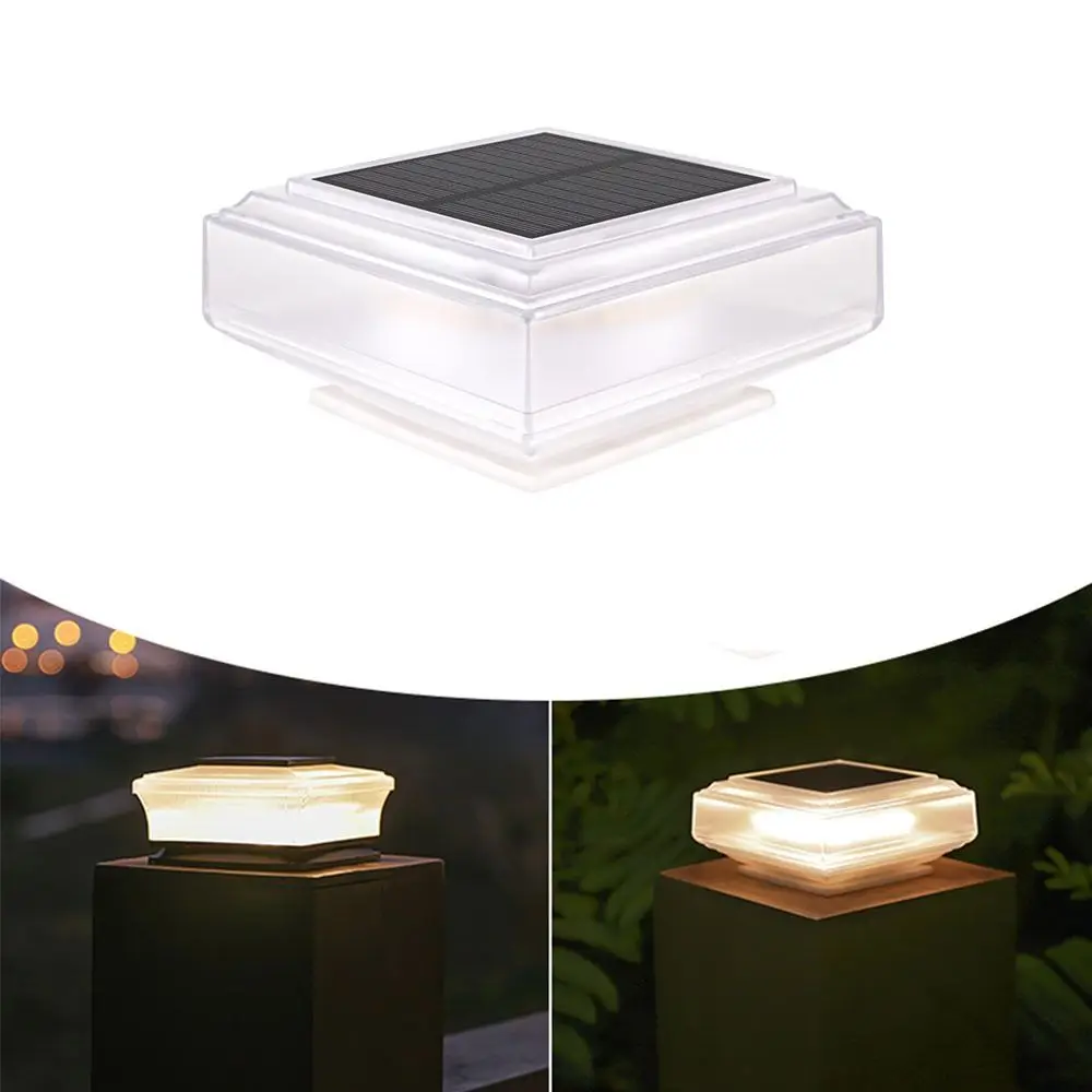Waterproof Solar Post Light White / Warm Light Square Solar Column Headlight Lighting Solar Powered LED Pillar Cap Lights