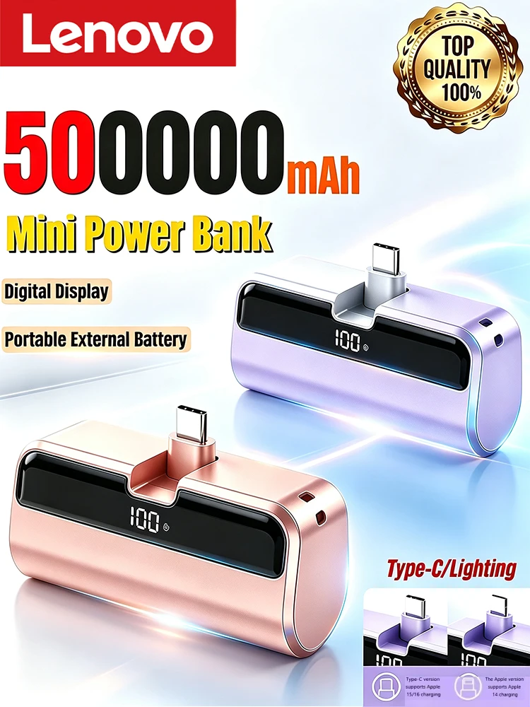Lenovo 50000 mAh Mini-Kapsel-Powerbank, hohe Kapazität, schnelles Aufladen, tragbare externe Batterie für iPhone, Huawei, Samsung