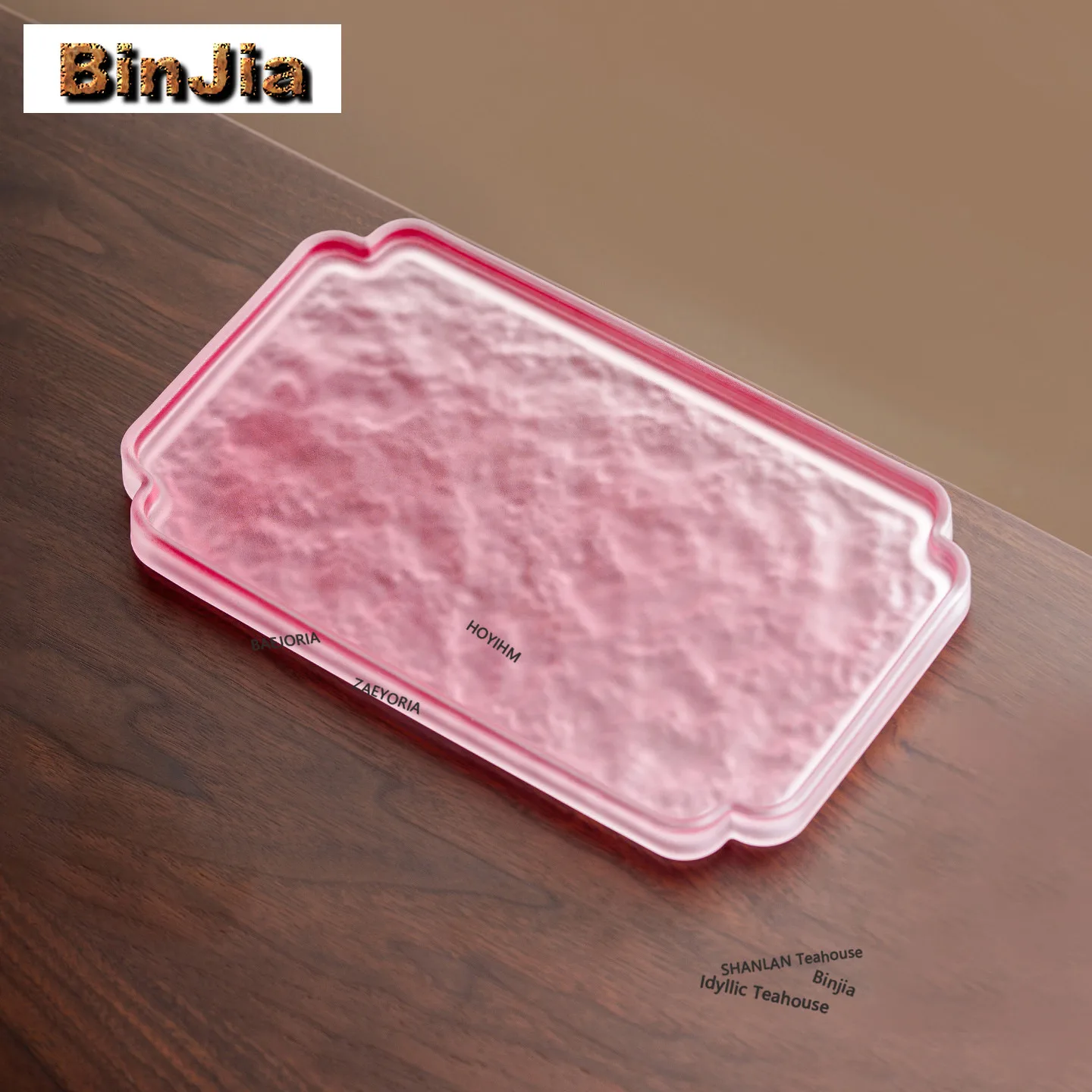 BAEJORIA Pink Colored Glaze Glass Tea Tray Japanese Cuisine Table Coffee Storage Board Teapot Mat Dishes For Serving Tea Items