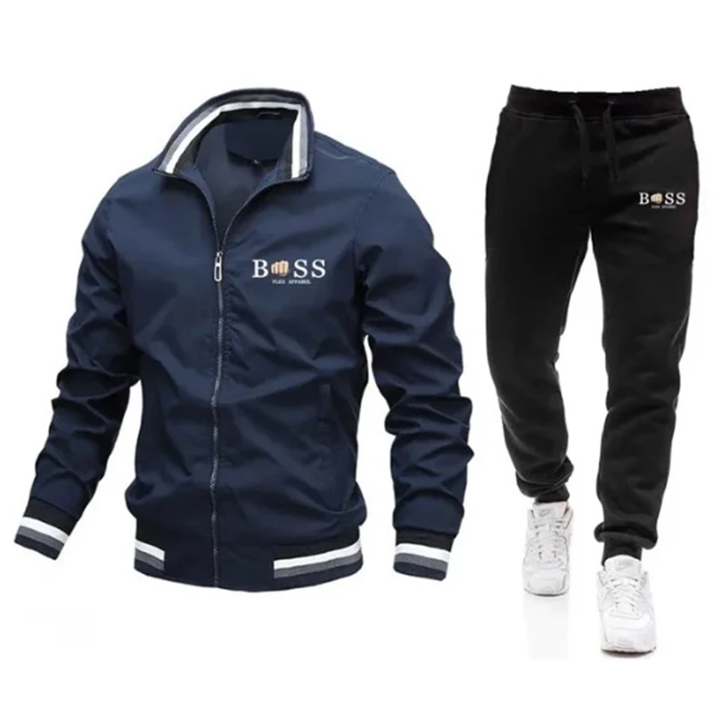 2024 Spring New Men\'s Sets Jacket and Sweatpants 2-piece Set Casual Spliced Pants Baseball Stand Neck High Quality Jacket Coat