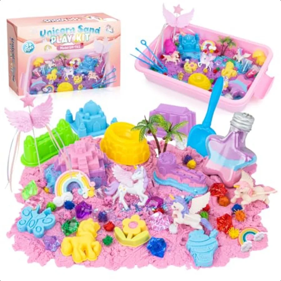 

162Pcs Sensory Bin Magic Sand with Natural Beeswax 690g Play Sands Sensory Toys 24 Molds 3 s Sandbox with Lid Educational Toys