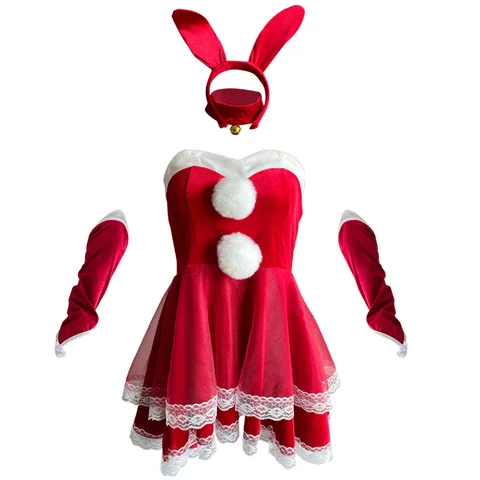 Super Sexy  Lingerie Red Christmas Uniform Role Play Costumes Women Cute Mini Skirt Tight Blouse Set Porn  Cosplay Anime