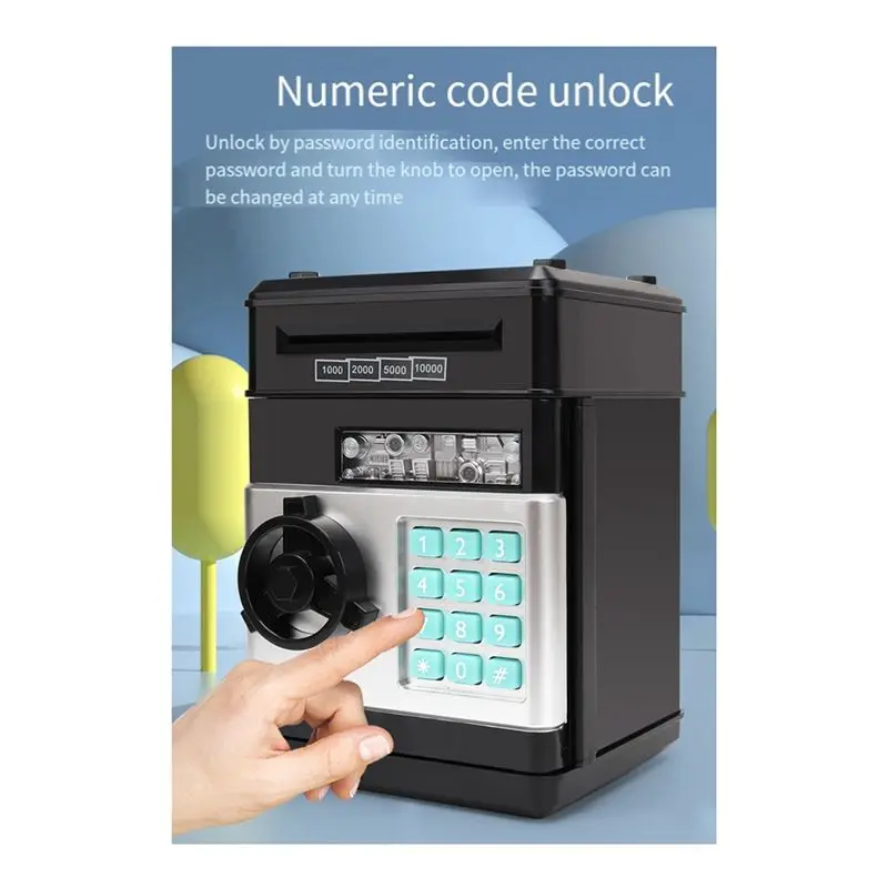 A00E-Piggy Bank Cash Coin Can ATM Bank Coin Money Bank للأطفال هدية باللون الأسود #4