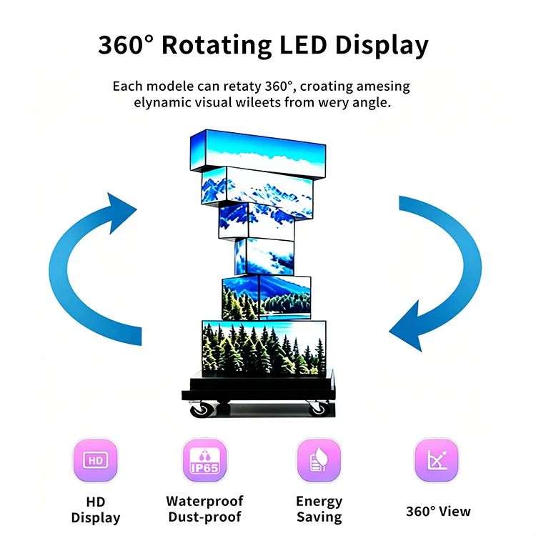 Multi Layer Dual Sided Video Wall Rotating Cube LED Display 360 Continuous Rotating Advertising Equipment for Shopping Malls