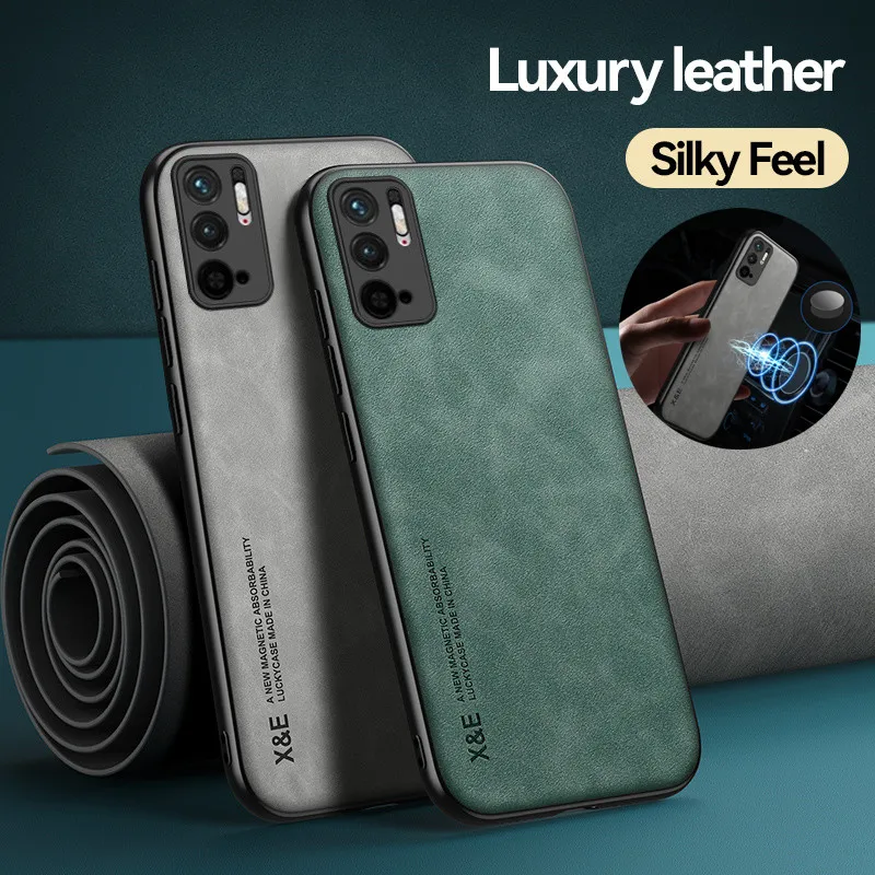 Leather Car Magnetic Holder Phone Case For Xiaomi Poco M3 Pro 5G Poko Little M 3 Pro M3Pro Matte Full Covers With Metal Plate