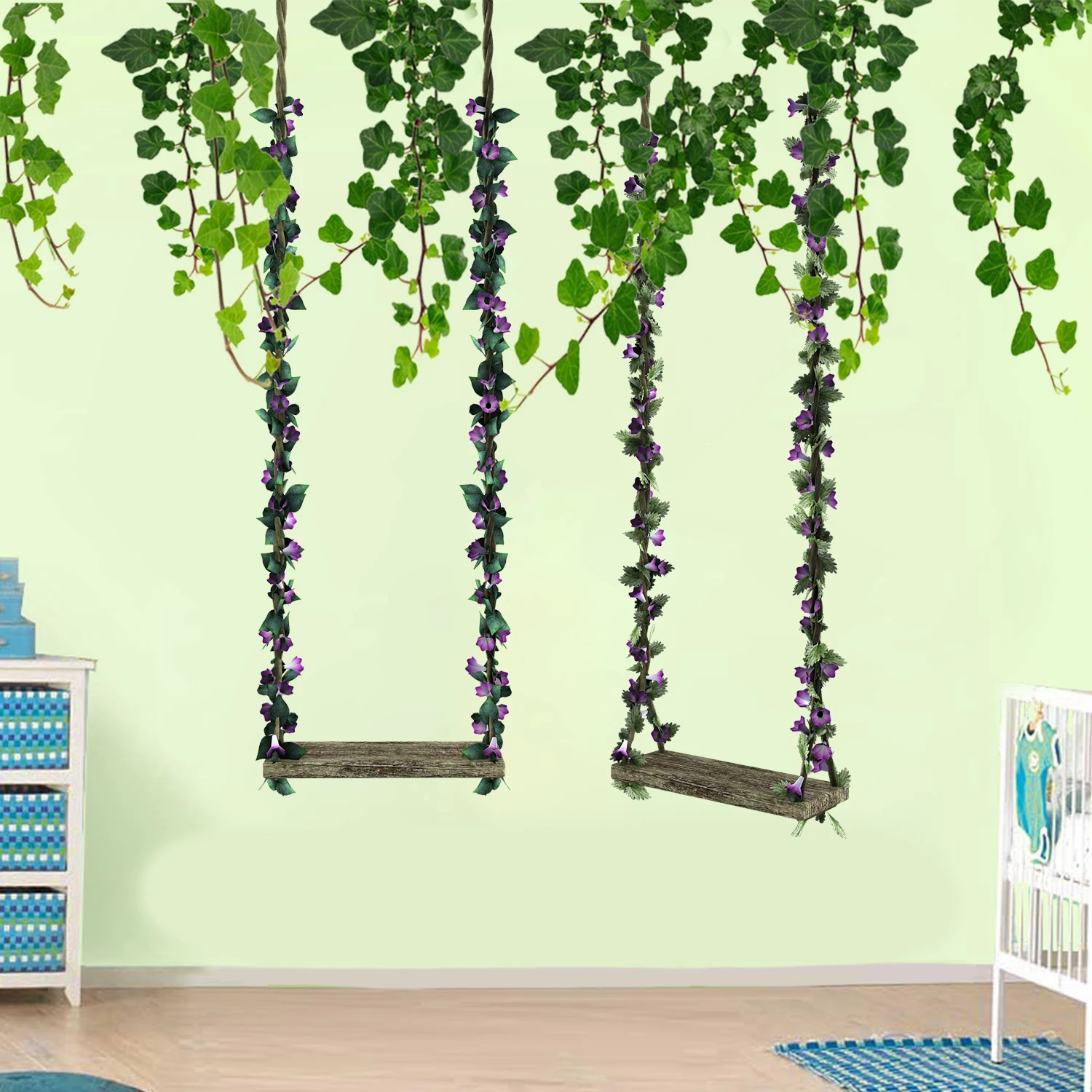 

leaf swing flower vine Wall Stickers Children Baby Room Ceiling Roof Mural Home Decor Self Adhesive Wall Sticker