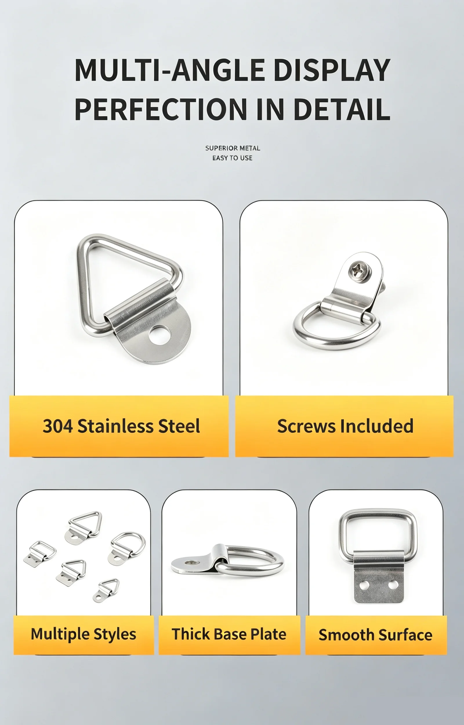 304 Stainless Steel Triangle D Square Ring Truck Tow Strap Buckle Hook Tie Down Ring Backpack Luggage Box Pull Ring Heavy Duty