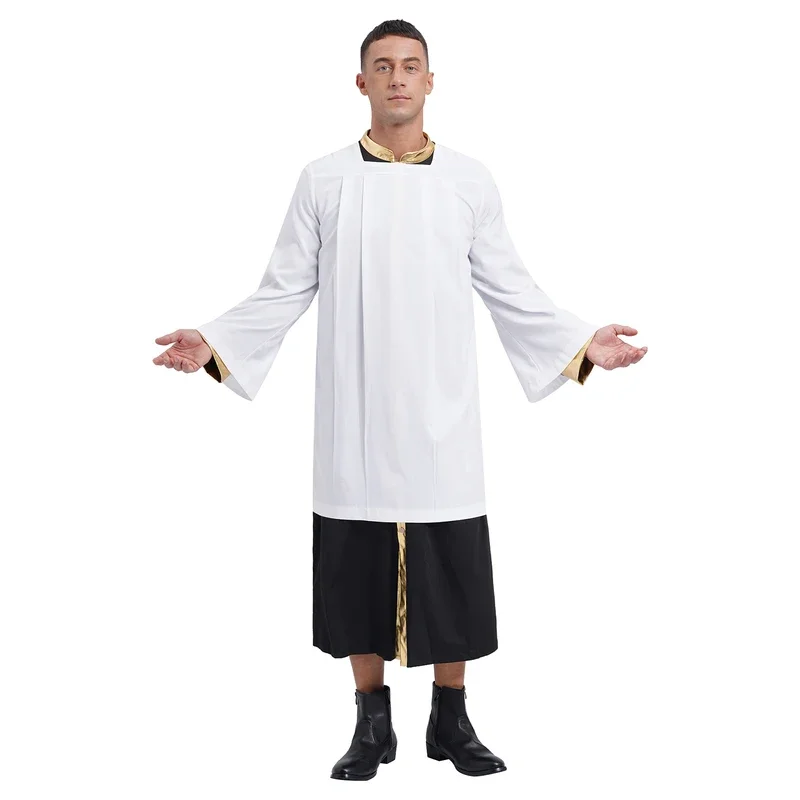 

FC6Men Catholic Church Clergy Priest Surplice Vestment Flare Sleeve Pleated Robe Cotta for Choir Worship Halloween Party Co@FC8！