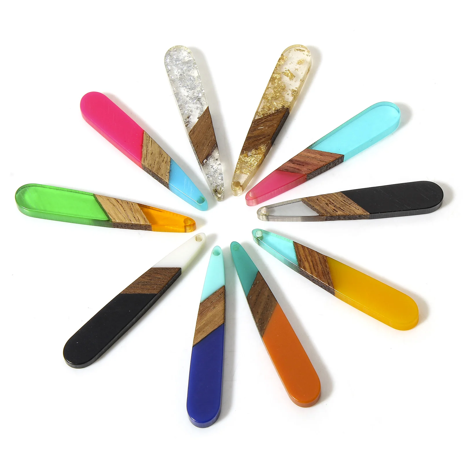 5 PCs Resin & Wood Wood Effect Resin Pendants Multicolor Drop 4.4cm x 0.8cm