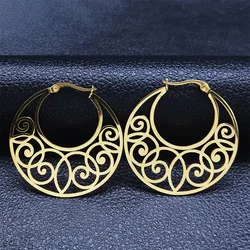 2024 New fashion ins style cutout earrings feminine stainless steel geometric buckle exaggerated irregular round earrings