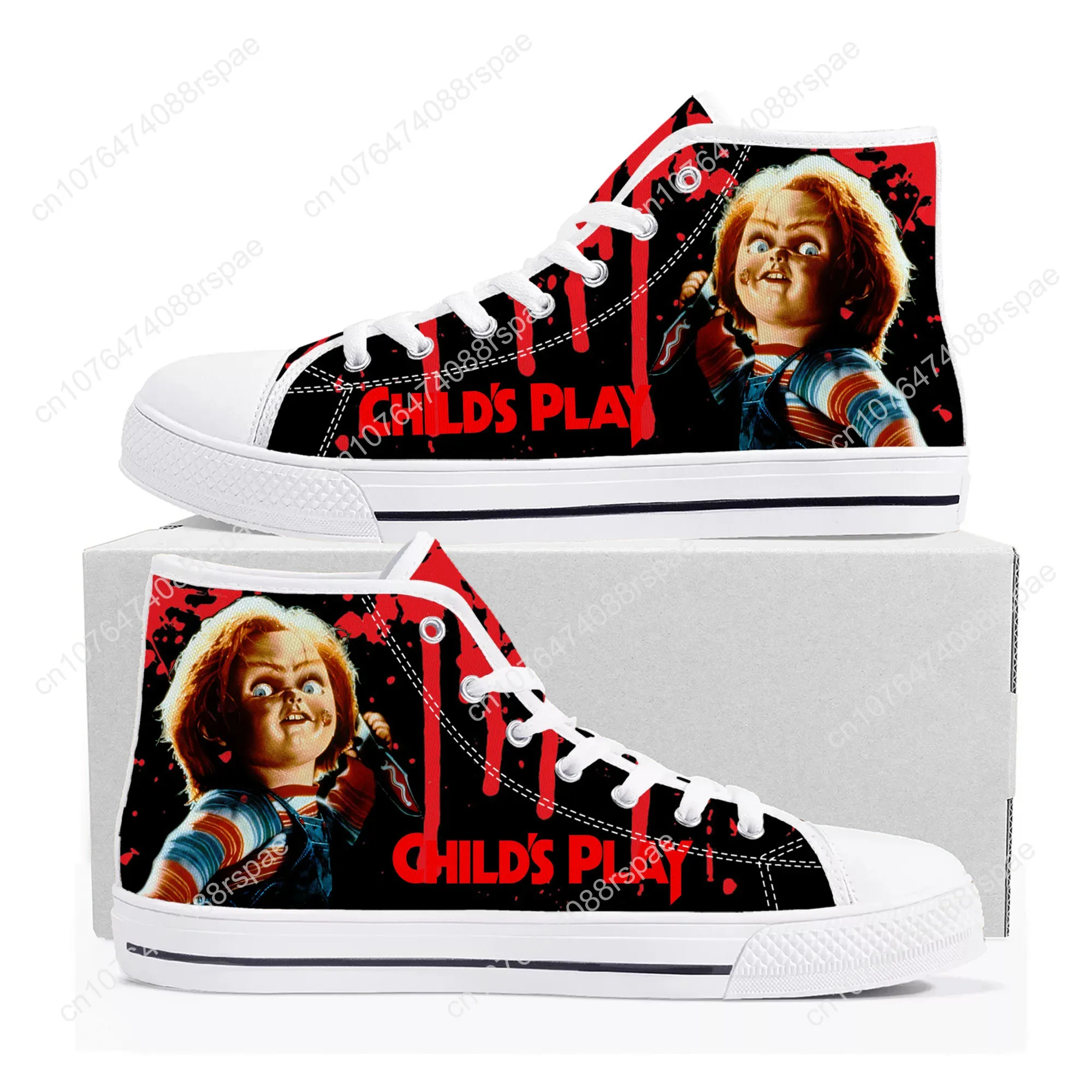 Horror Movie Childs Play Chucky High Top High Quality Sneakers Men Women Teenager Canvas Sneaker Casual Couple Shoes Custom Shoe