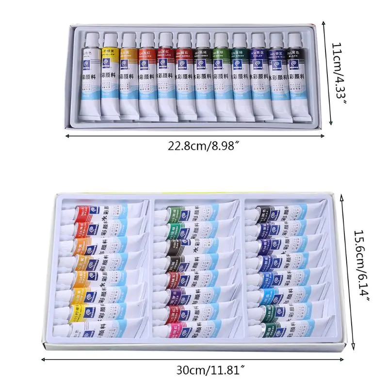 12ml 12/24 Colors Professional Paint Tubes Drawing Painting Watercolor Pigment Set Art Supplies