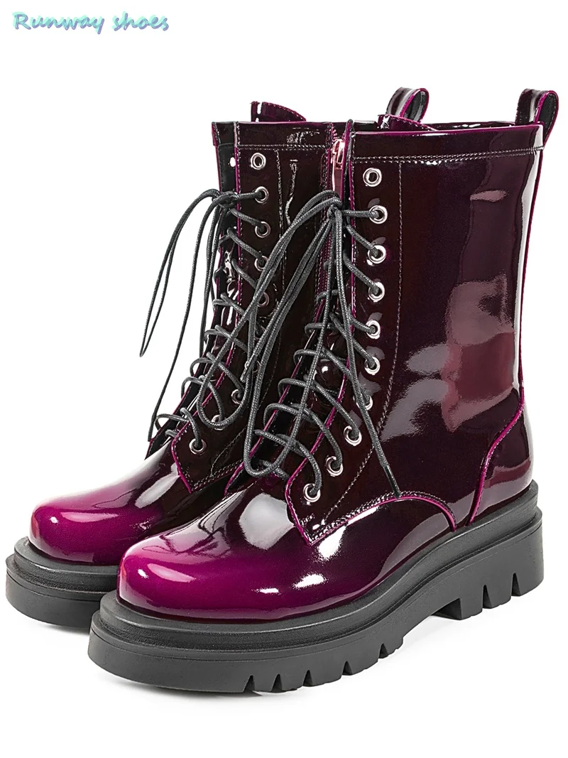 

Ботинки на платформе с круглым носком и градиентными цветами, подиумный стиль, ботильоны с перекрестными ремешками, зимние стили, женские роскошные туфли на коротком каблуке