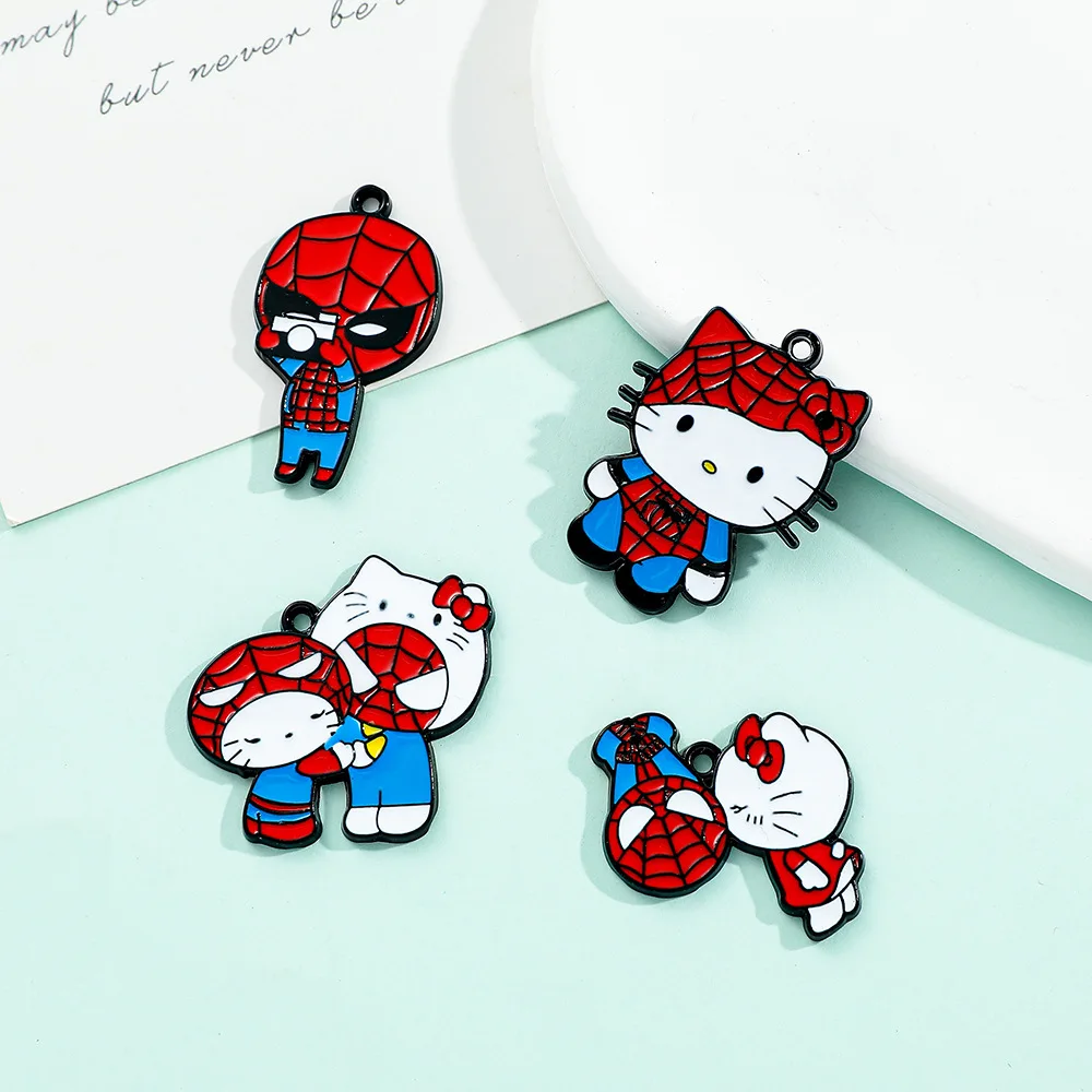 Anime Sanrio Hello Kitty Spiderman broche figura de dibujos animados Kitty gato Spiderman insignia de Metal broche amantes joyería accesorios regalos