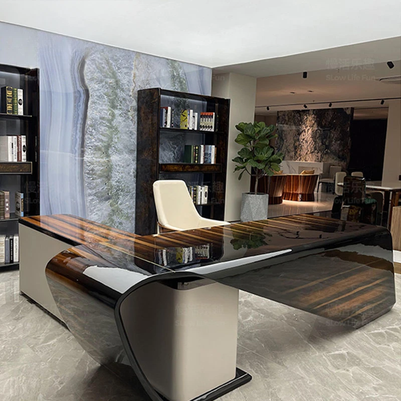 Standing Organiser Modern Luxury Chair Office Table Black Wooden L Shaped Desk Reception Executive Escritorio Office Furniture