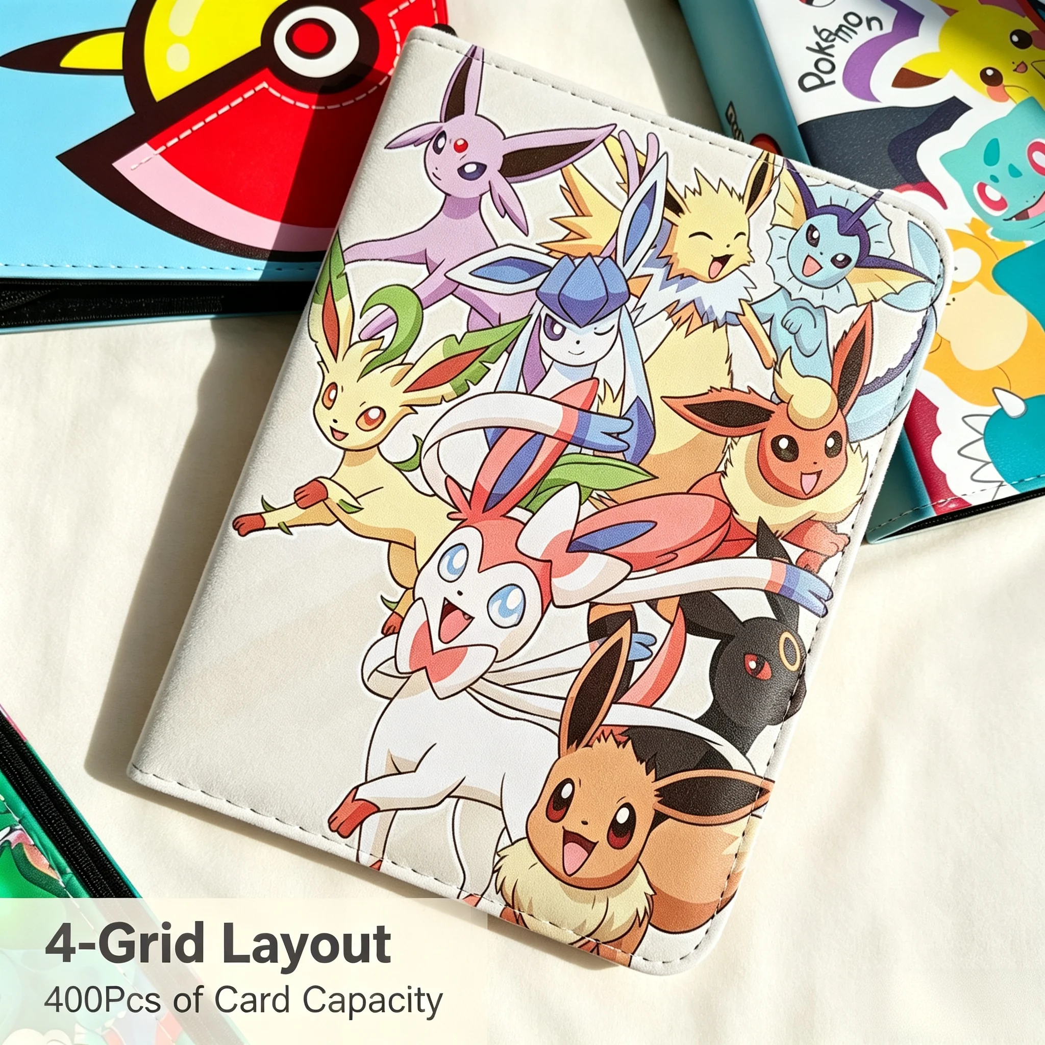 400Pcs Cards Capacity Pocket monster Card Album Waterproof Zipper 4 Pocket EVA Game Card Collection Book Trading Card Holder