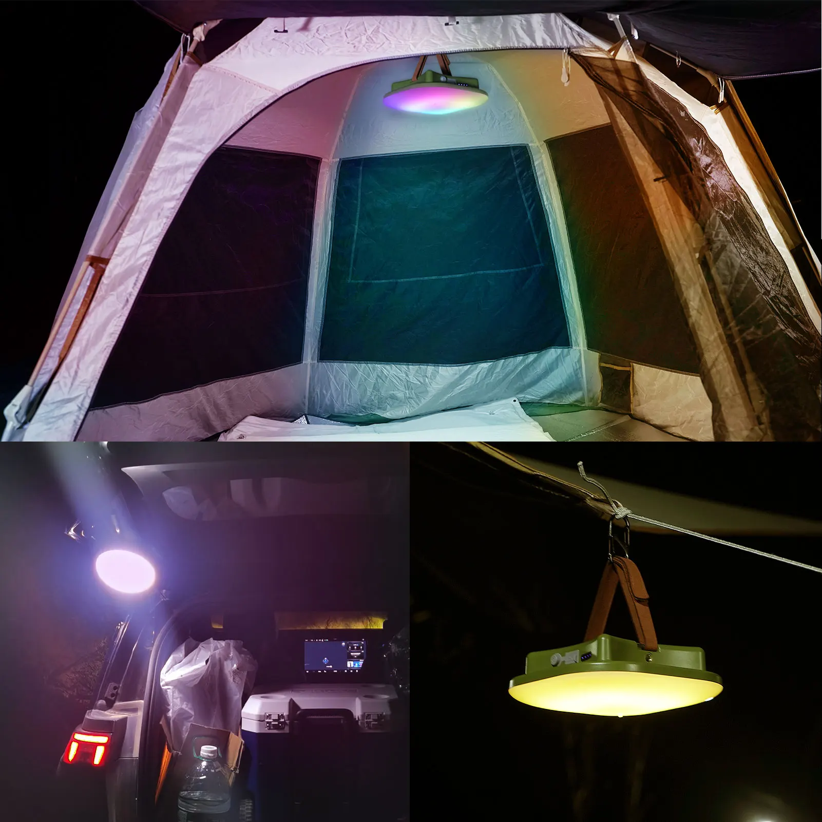 MOSLIGHTING 80W Camping Lantern USB Rechargeable LED Smart Light DIY Tuya APP Music Sync RGB Bluetooth LED Hanging Tent Lamp