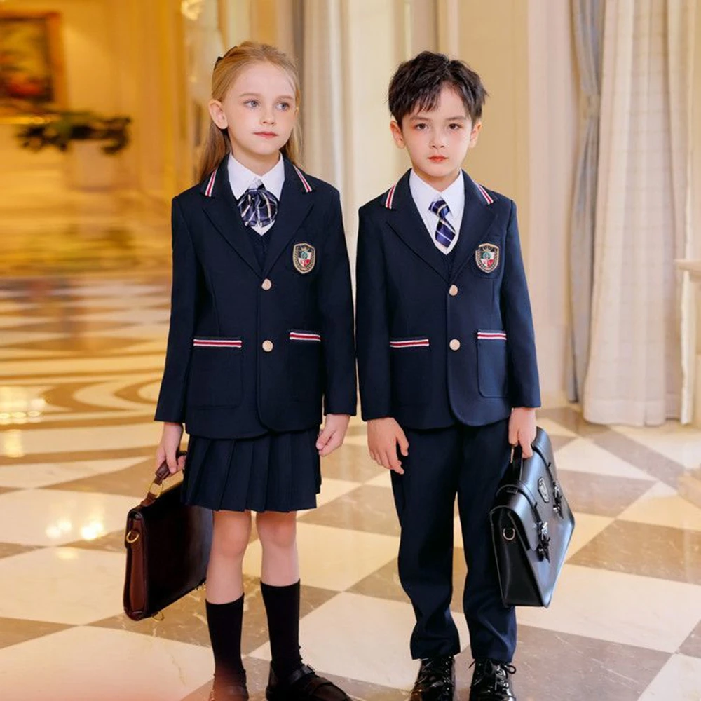 

Children School Uniform Girls suit Jacket+Pleated Skirt Suits Boy Formal Dress Toddler Student Clothes Sets Kids Class Outfits