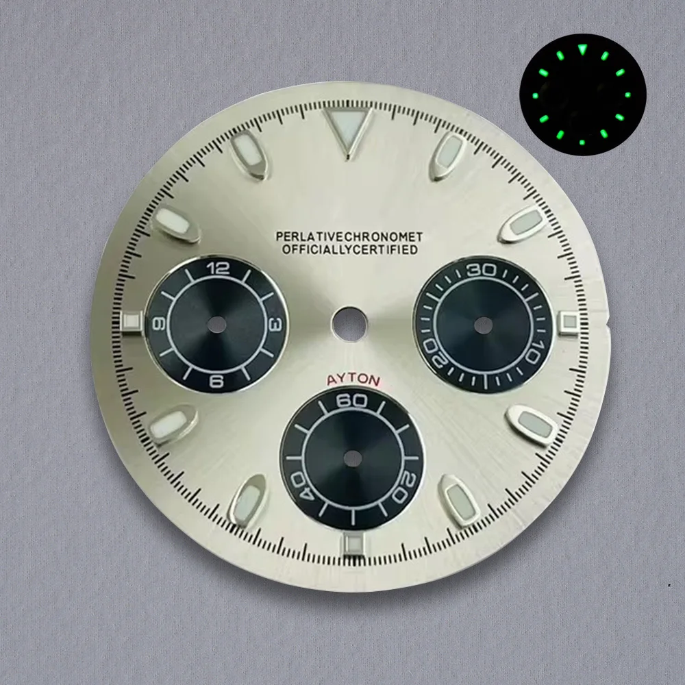 29.5mm Mod DTN Panda Dial VK63 Dial S Logo Geschikt voor VK63 Beweging C3 Groene Luminou Horloge Modificatie Accessoires