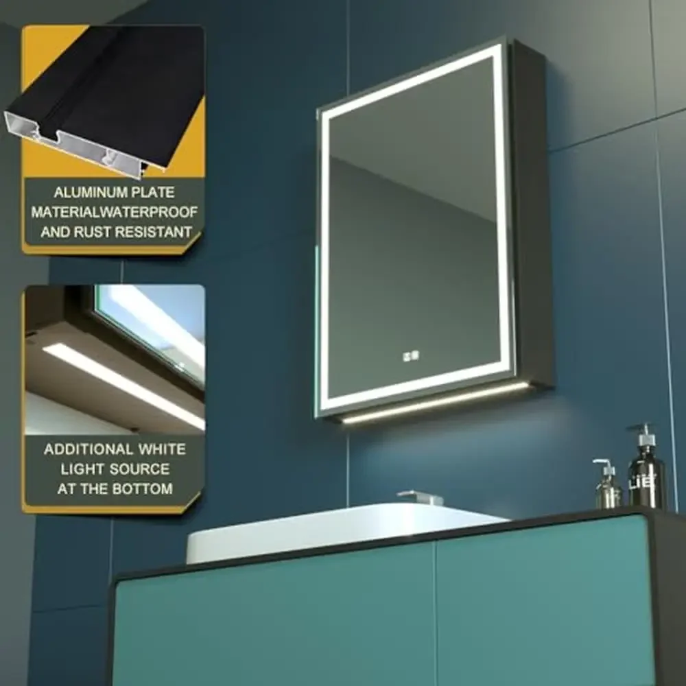 Armadietto dei medicinali da bagno illuminato a LED 20x28 pollici con defogger e USB Specchio per il trucco con luce a 3 colori dimmerabile Design salvaspazio