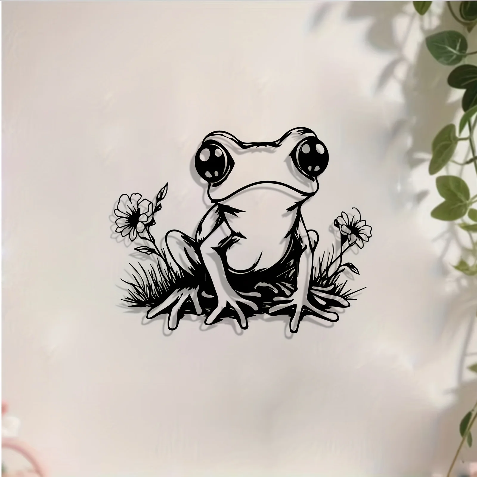 Floral Frog Iron Wall Art Cute Flower Metal Sculpture Indoor Outdoor Garden Patio Rustproof Hanging Decor Gift Ornament