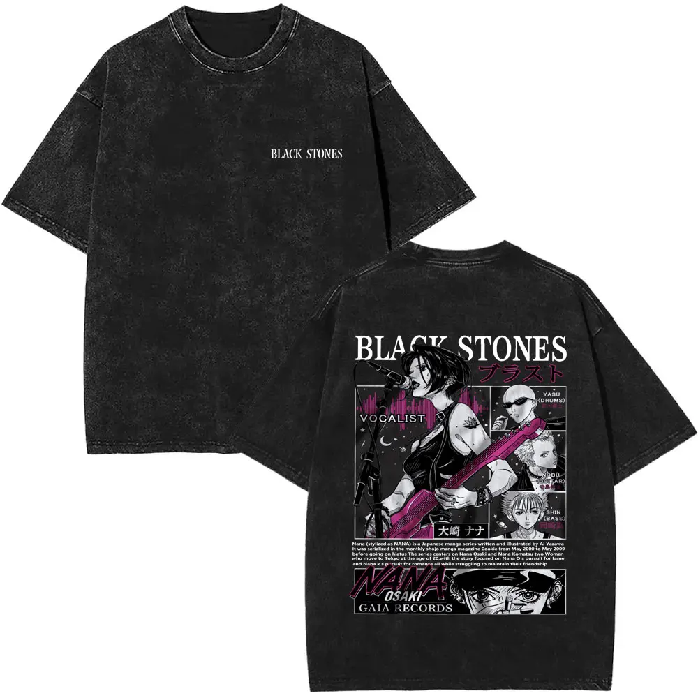 

Anime Oosaki Nana Vintage Washed T-shirt Black Stones Gothic Rock Streetwear Men Women Manga Casual Oversized Short Sleeve Tees